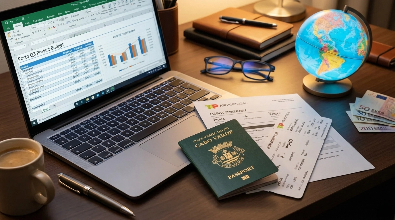 Preparação de documentos de viagem e financeiros para Portugal