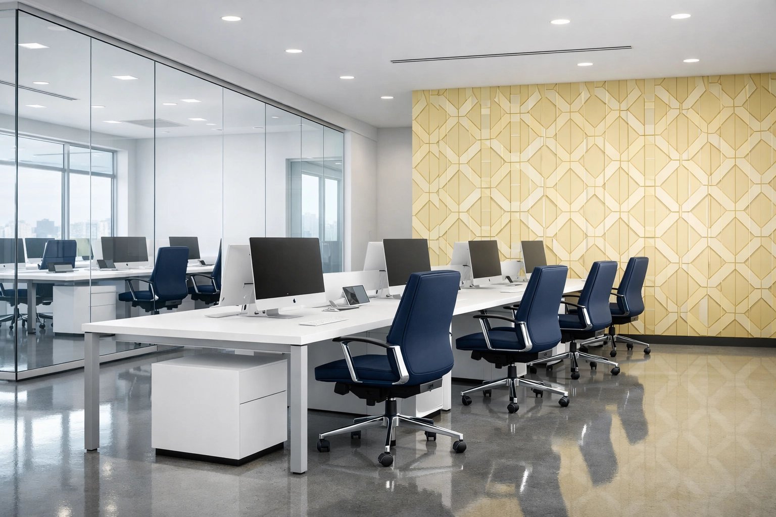 Spotless minimalist office workstations cleaned by a professional eco-friendly house cleaning service in Shrewsbury.