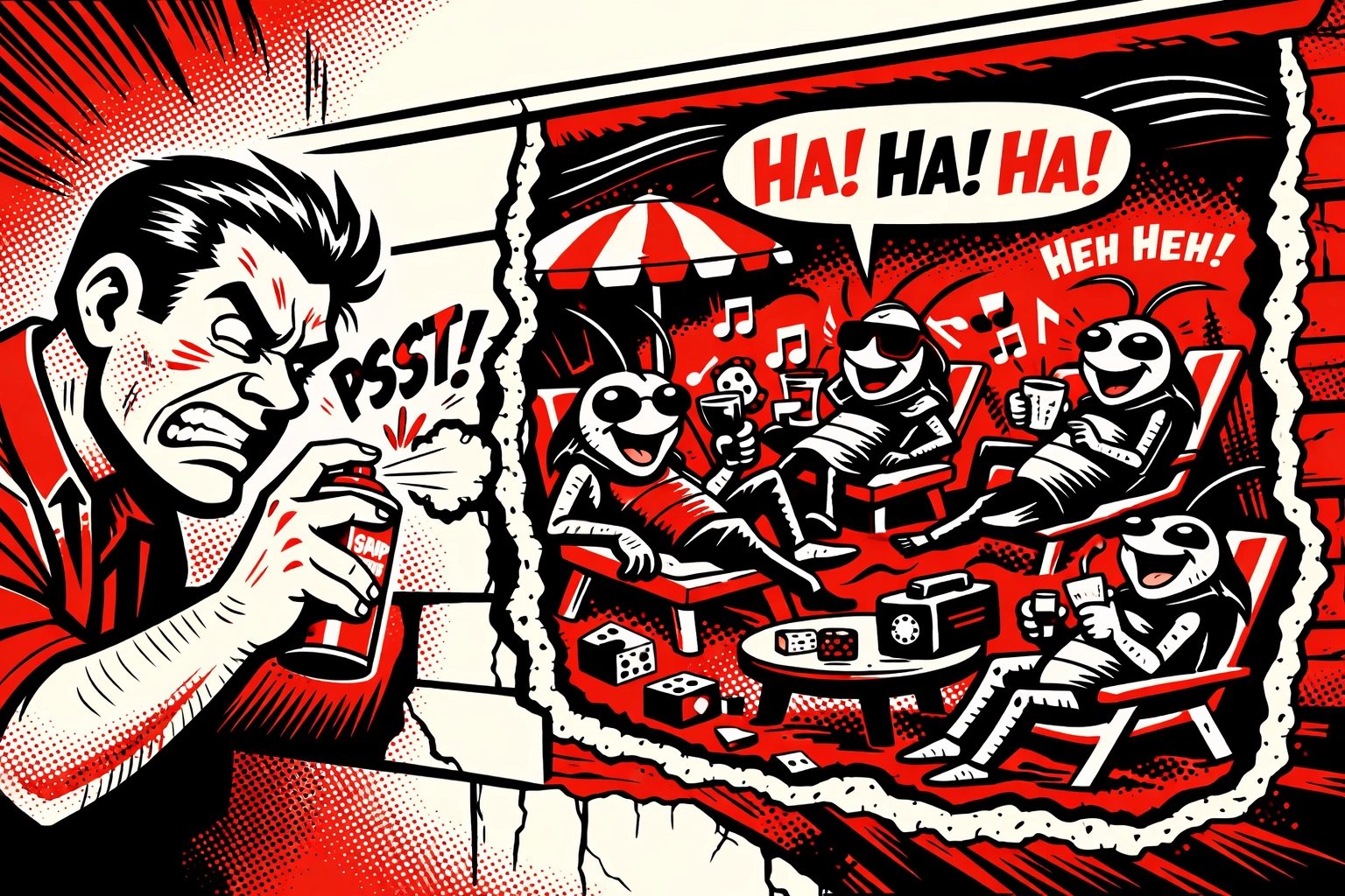 Illustration showing how DIY sprays fail to reach roaches hiding inside walls in Jasper and Birmingham homes.