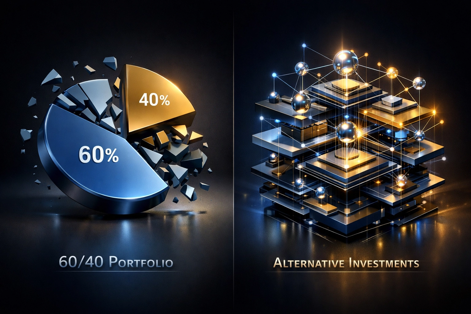 Portfolio diversification evolution from traditional 60/40 allocation to multi-layered alternative investments