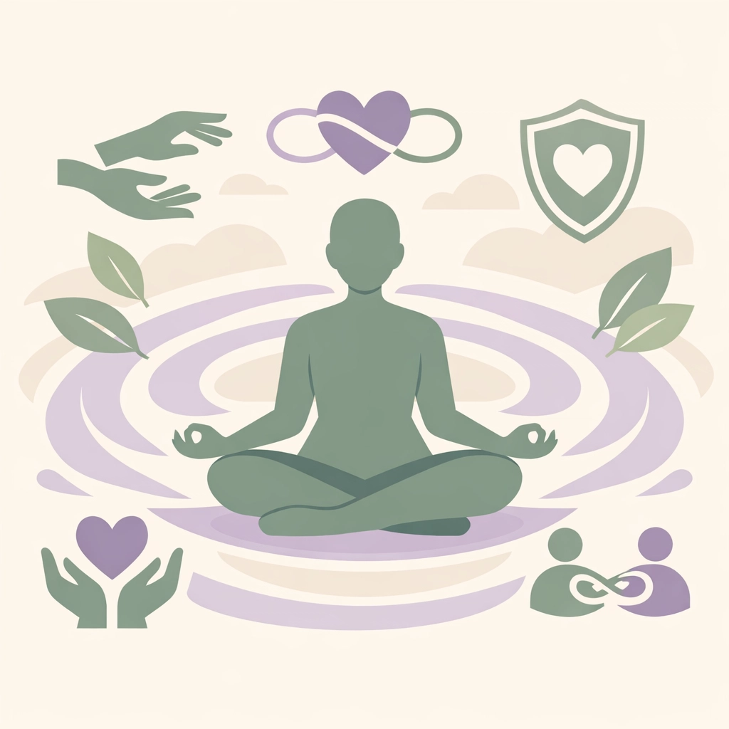 Mental wellness support illustration for sandwich generation employees managing caregiver stress