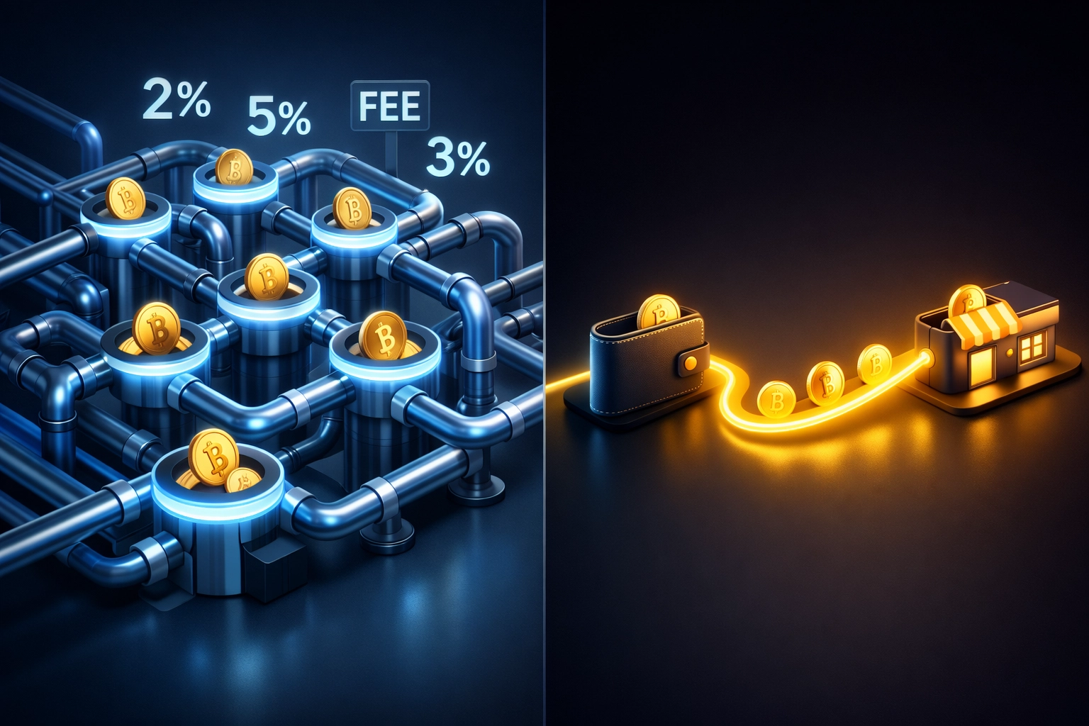 Comparison of centralized crypto gateway fees versus direct self-custody payment flow
