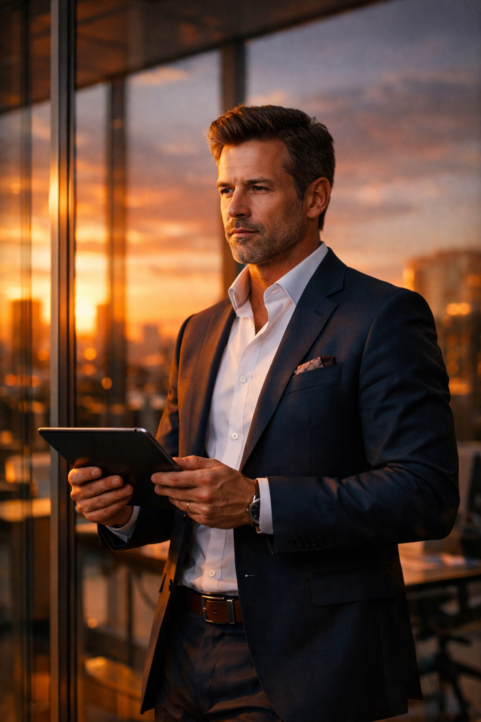 Empresario analizando métricas de negocio para liderar la transformación digital de su PYME.