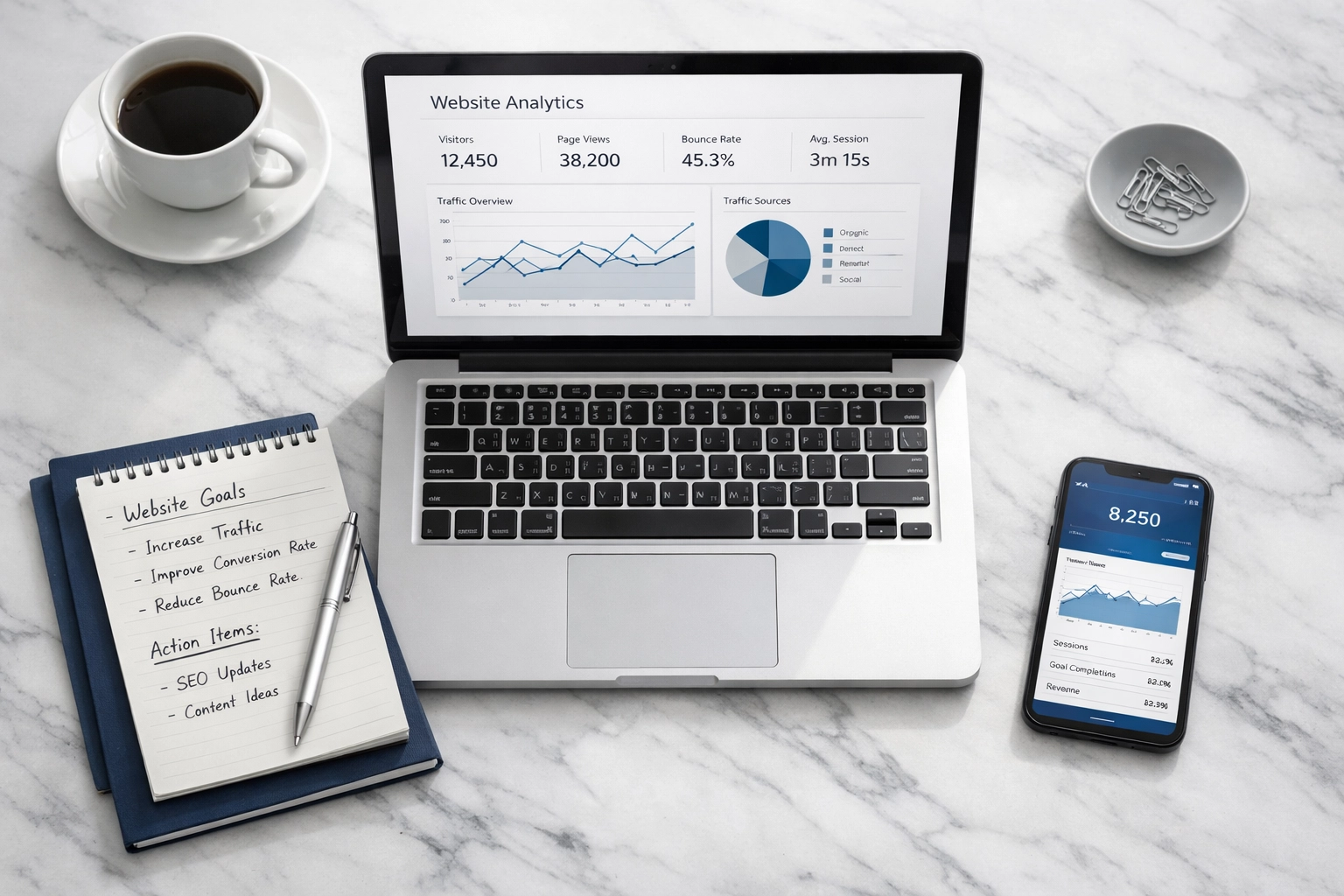 Website analytics dashboard tracking appliance repair SEO performance and traffic