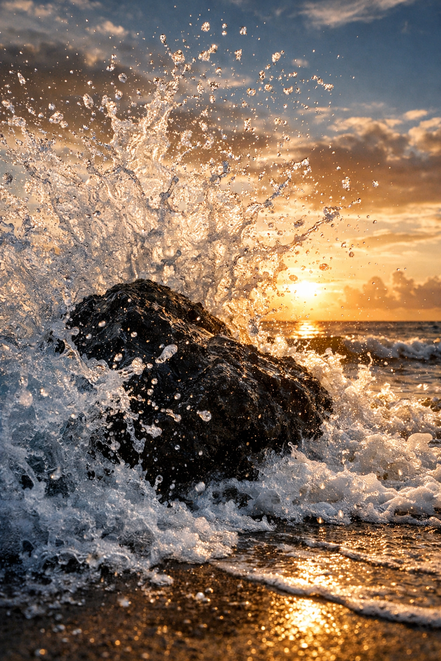 Freezing ocean wave motion with a fast shutter speed using manual camera settings.