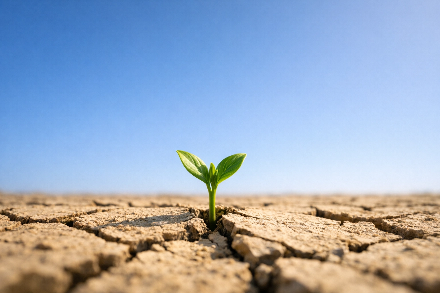 A green sprout growing from dry earth, symbolizing hope and divine renewal found through a Christ-centered perspective.