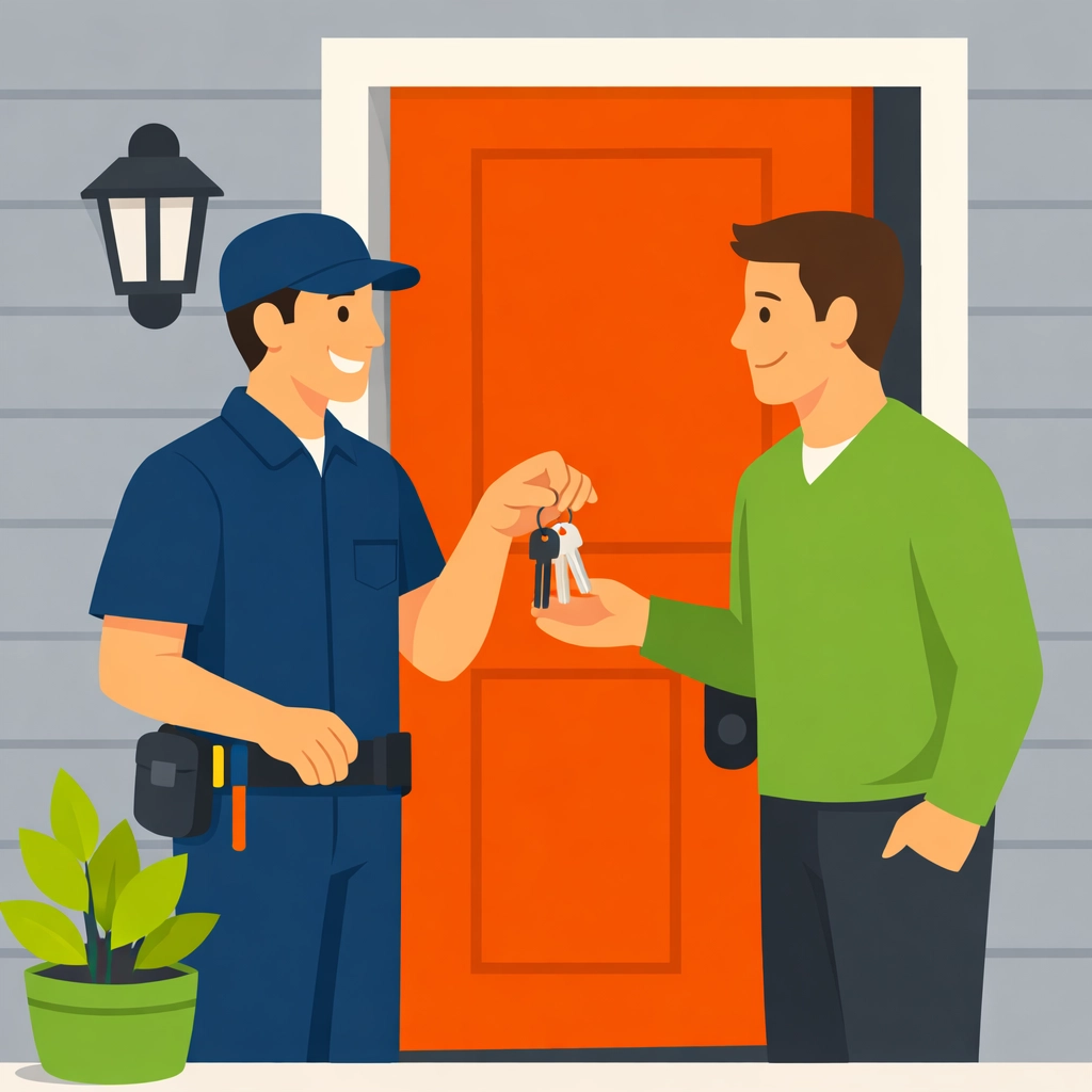 Reliable locksmiths Bristol professional greeting a customer at a home entrance to ensure property security.