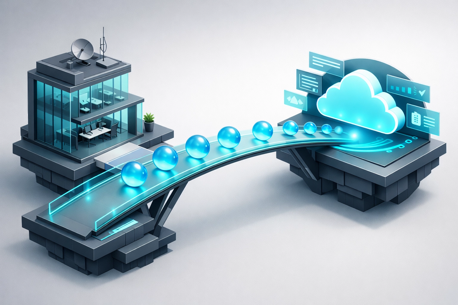 Digital bridge representing the seamless transfer of records during a property management transition.