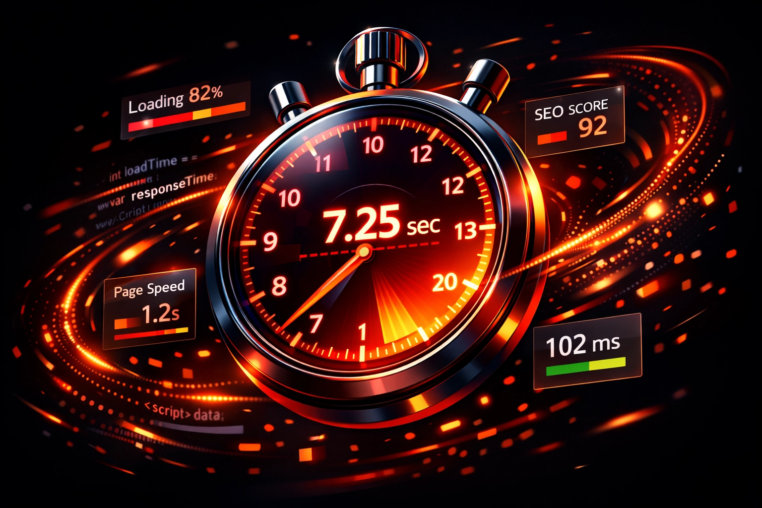 Website loading speed timer illustrating page performance and load time metrics