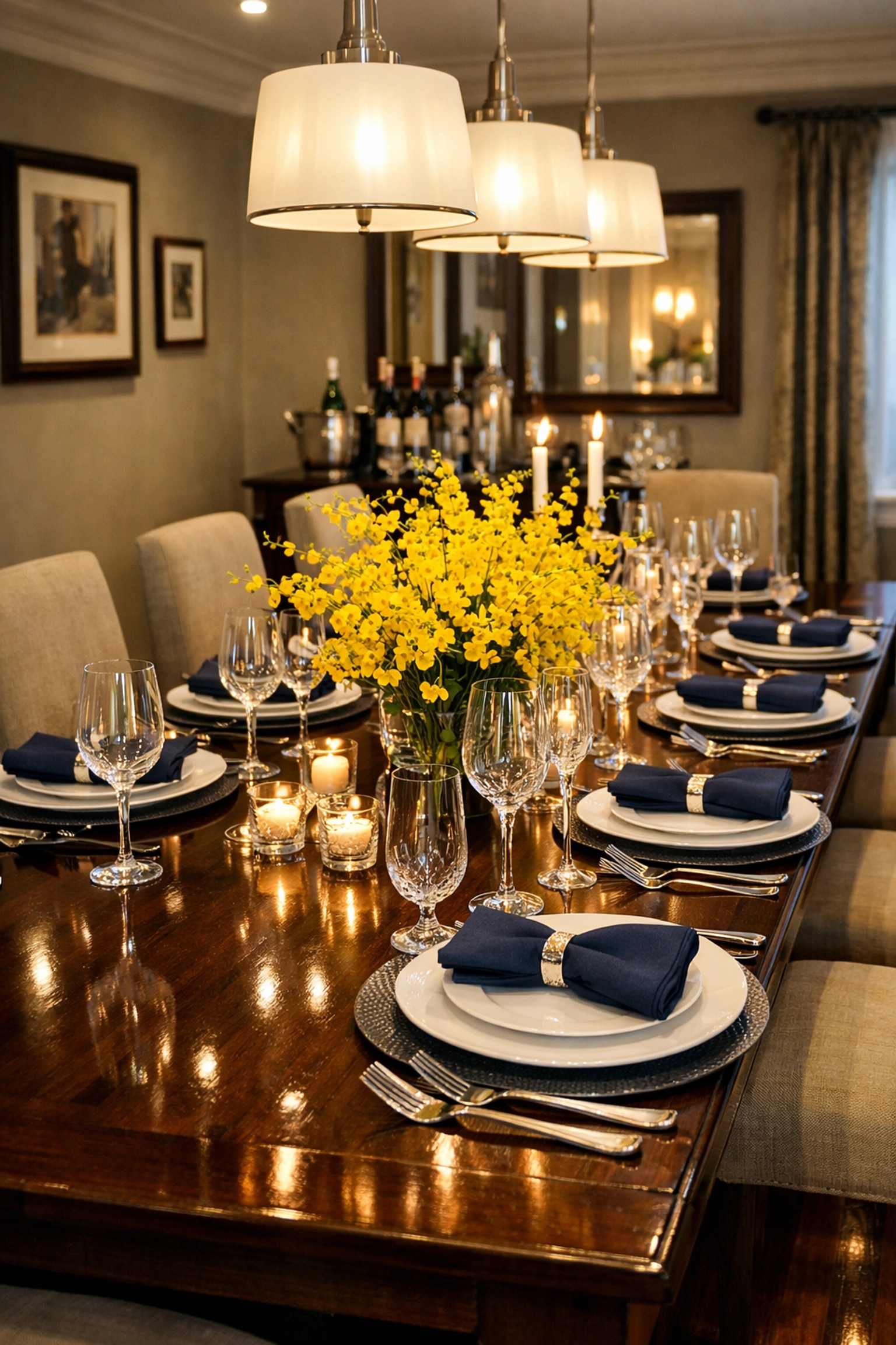 Elegant dining room prepared for a party after professional house cleaning Worcester MA services.