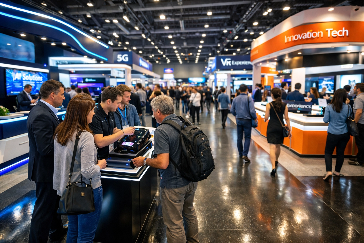Trade show photographer miami capturing the energy and modern booths at an international expo.