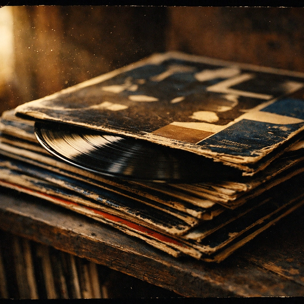 Vintage jazz vinyl records and Blue Note albums stacked on a wooden shelf for crate-digging music collectors.