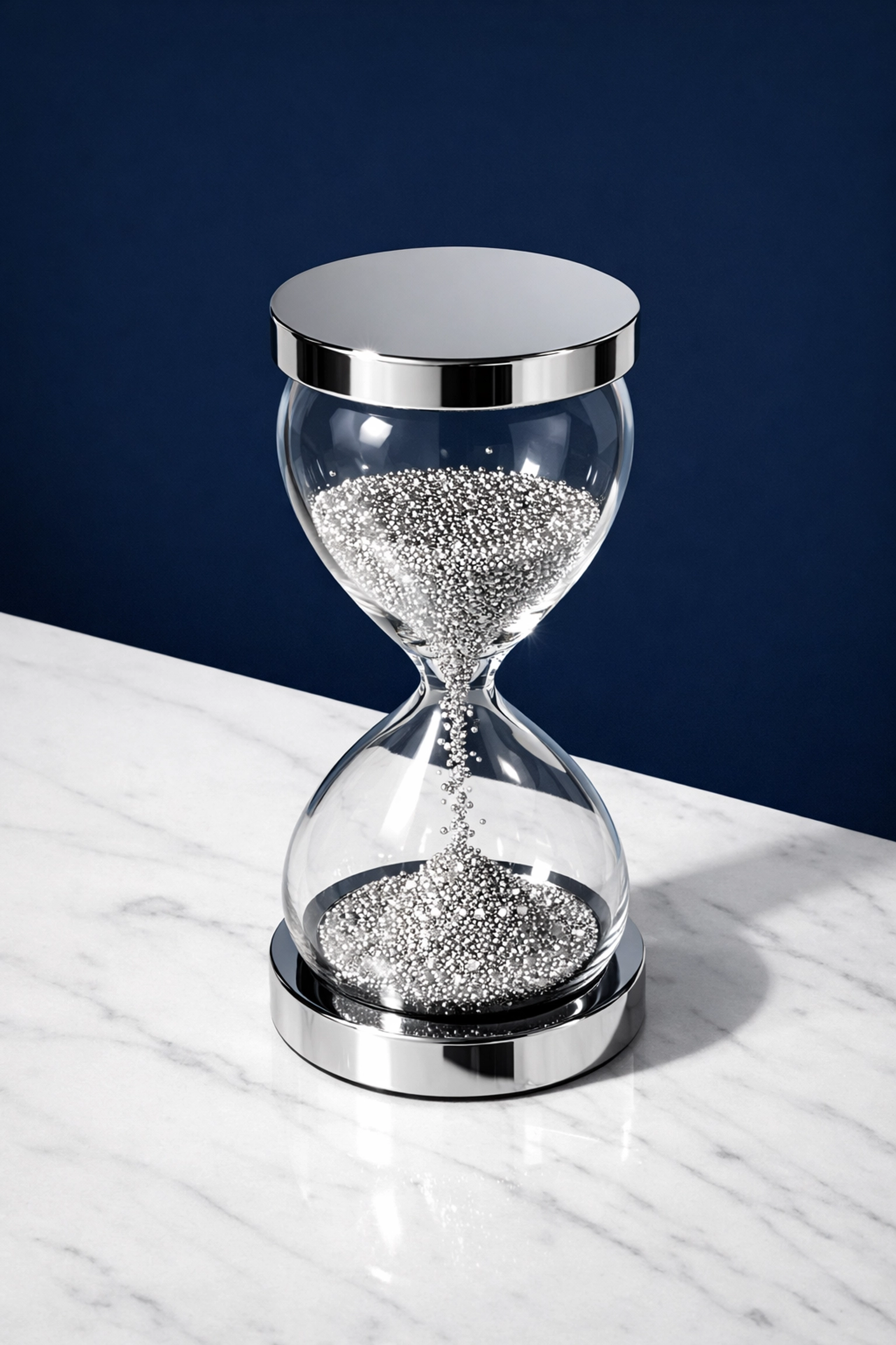 Silver spheres in a minimalist hourglass symbolizing the urgency of the RBA rate change for property investors.