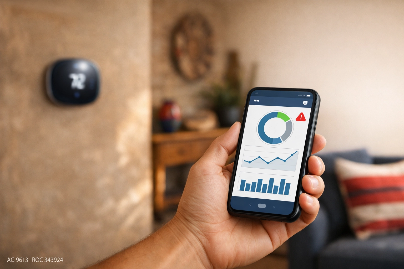 Homeowner in Scottsdale using a smart thermostat app to monitor HVAC system health and performance.