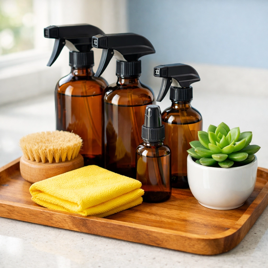 Natural eco-friendly cleaning supplies used for sustainable house cleaning Brookline MA.