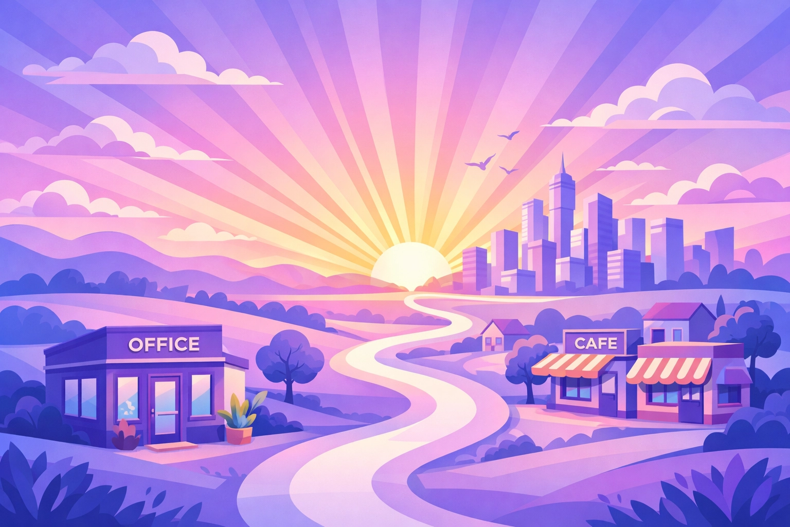 A winding path toward a brighter horizon, representing a strategic and supportive workplace environment.