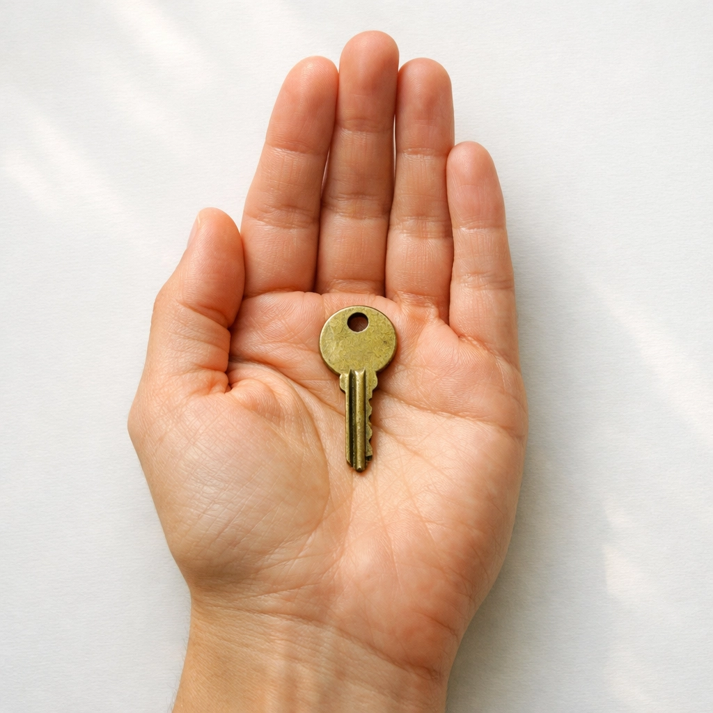 Key held in open palm representing trust and transparency in leadership ownership