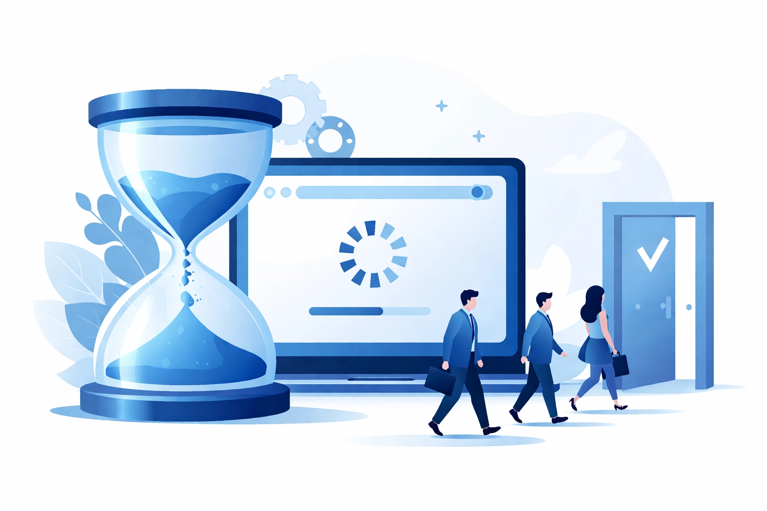 Vector image of people leaving a slow-loading website, highlighting impatience and high bounce rates