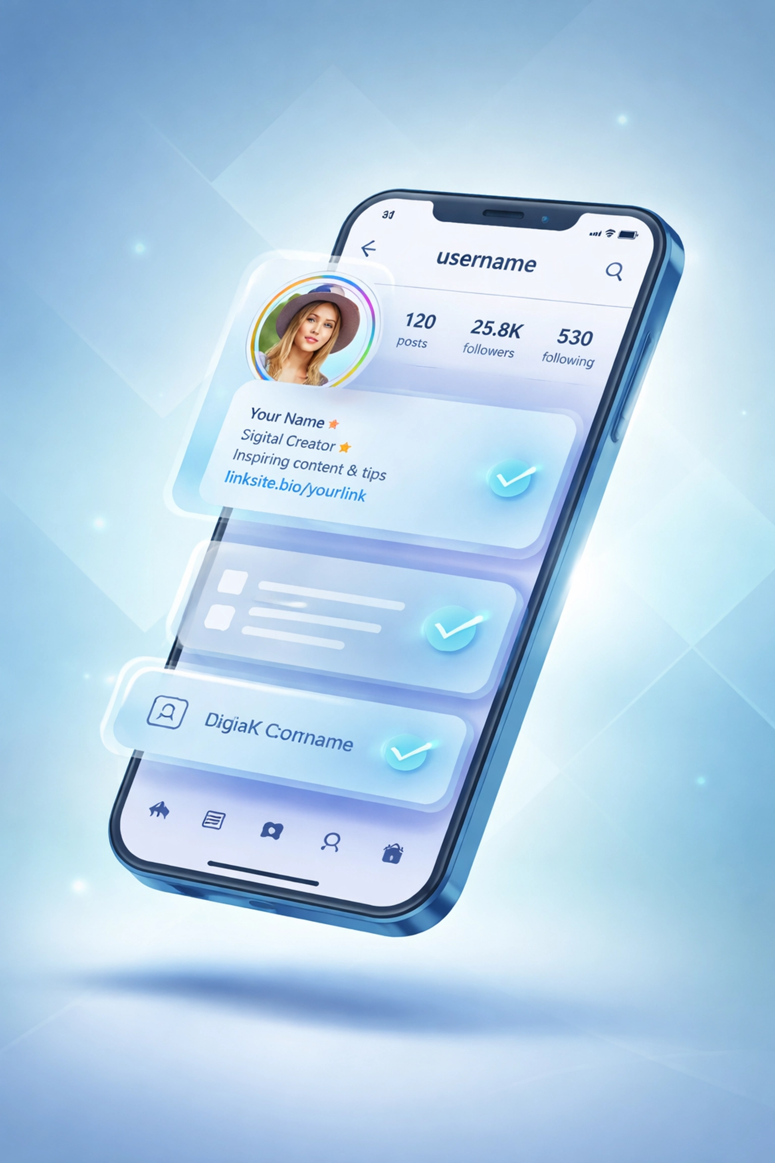 Optimized Instagram profile page highlighting bio, username consistency, and call to action areas