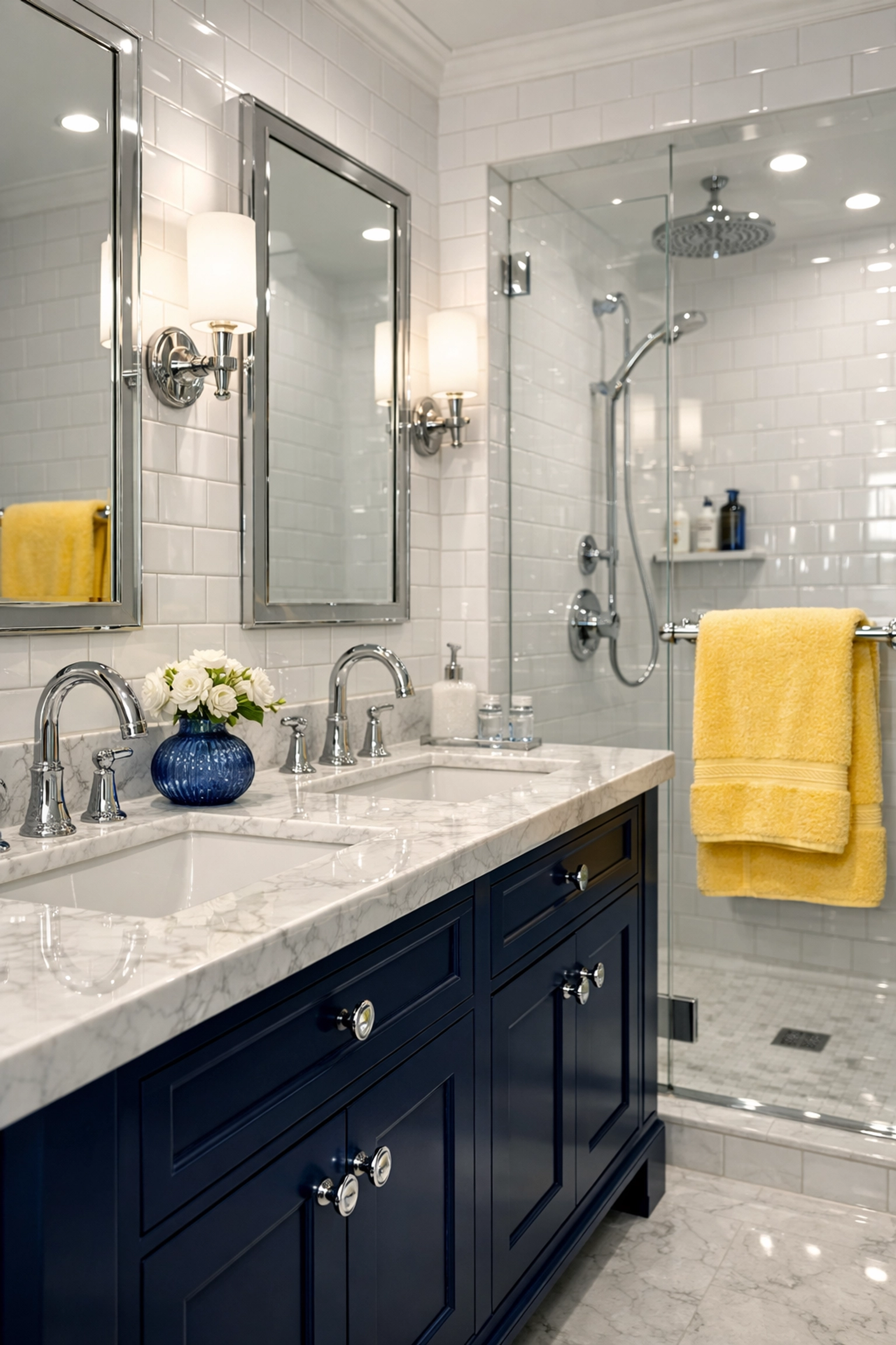 Pristine master bathroom with sparkling tiles and grout after a thorough residential deep cleaning.