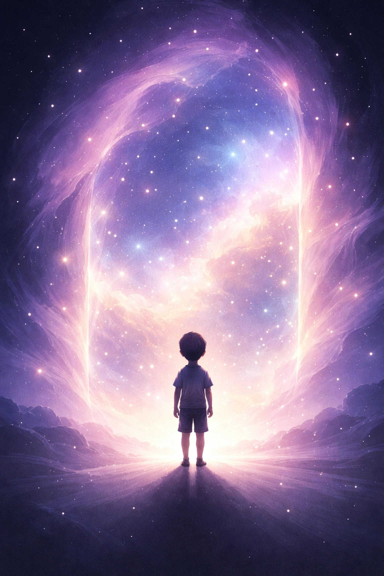 A small silhouette of Elio stands before a glowing cosmic gateway, symbolizing loneliness and belonging in Pixar's Elio.