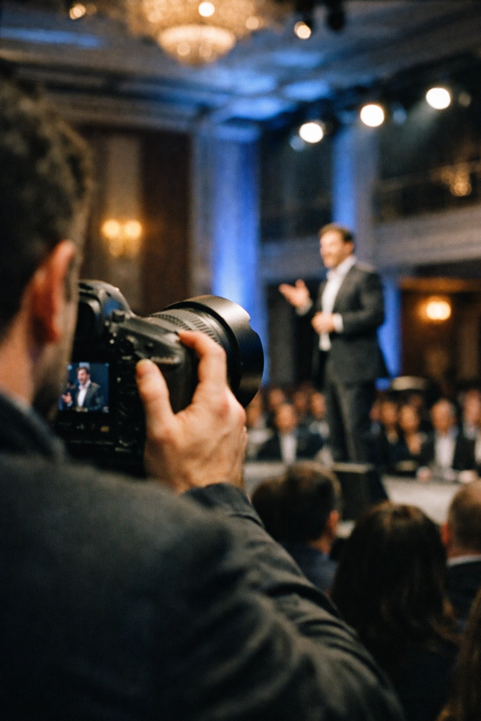 NYC event photographer capturing a keynote speech at a corporate conference in a Manhattan ballroom.