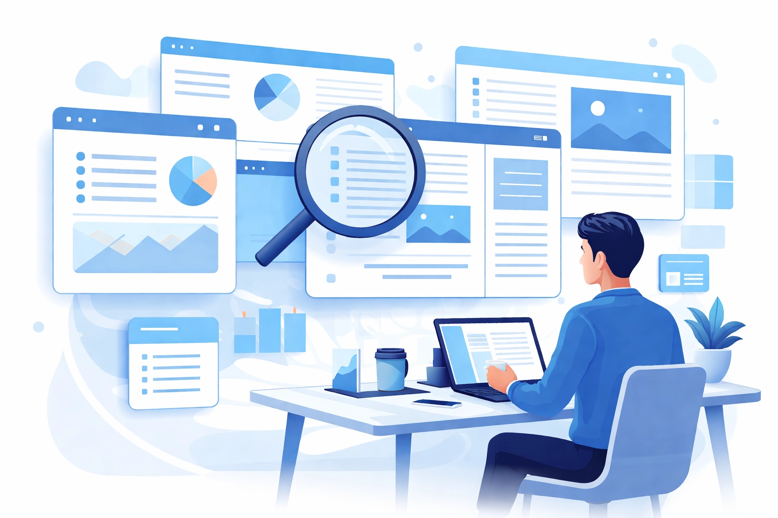 Marketing professional auditing website content to optimize for AI search performance