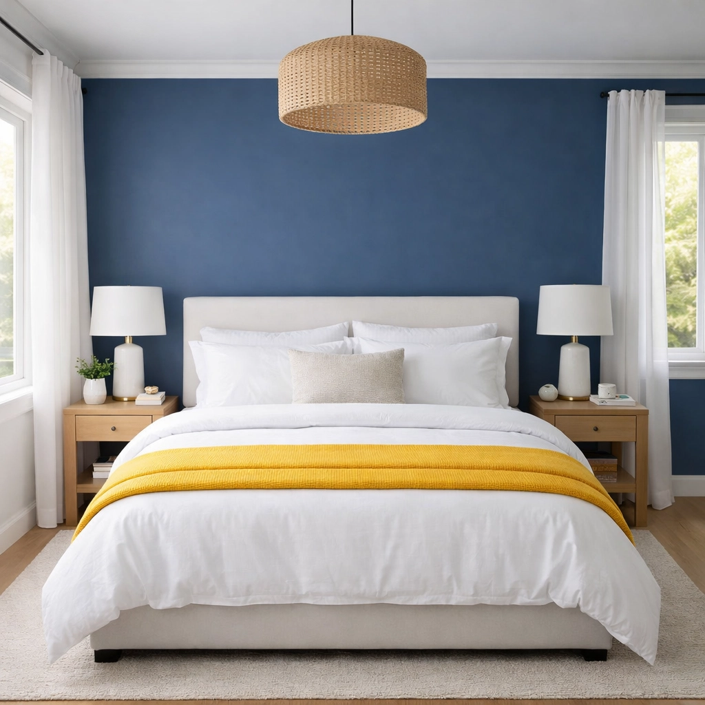 Masterful bedroom interior with crisp white linens maintained by professional Andover luxury cleaning services.