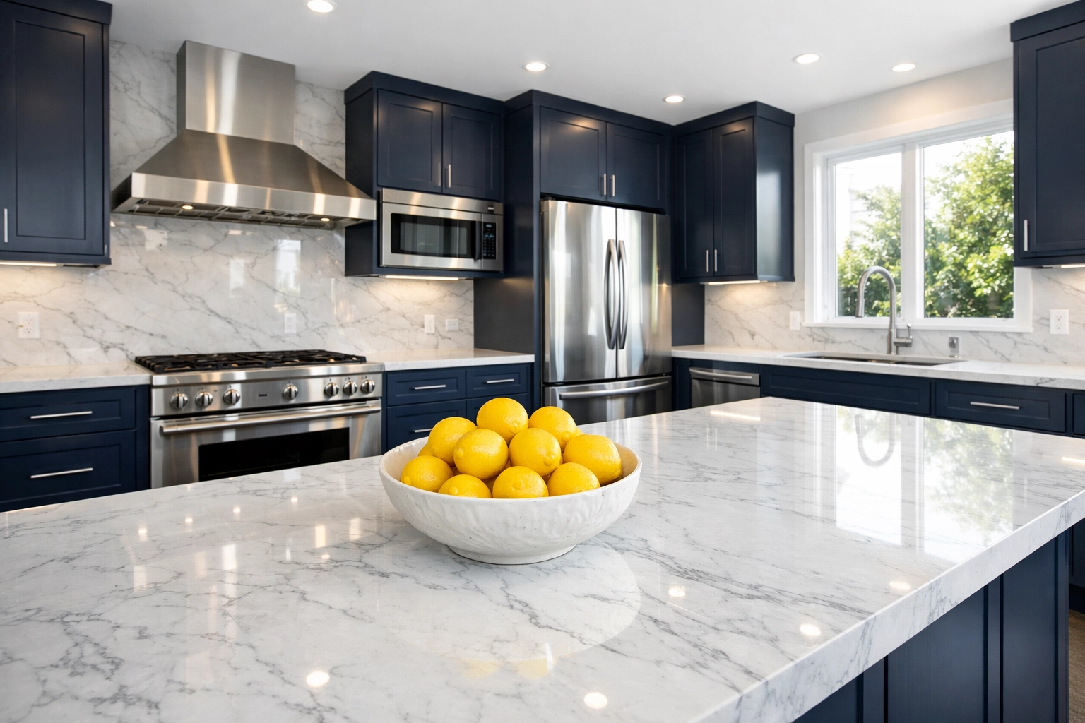 Pristine kitchen with marble countertops after a professional move-in cleaning in a Cambridge apartment.