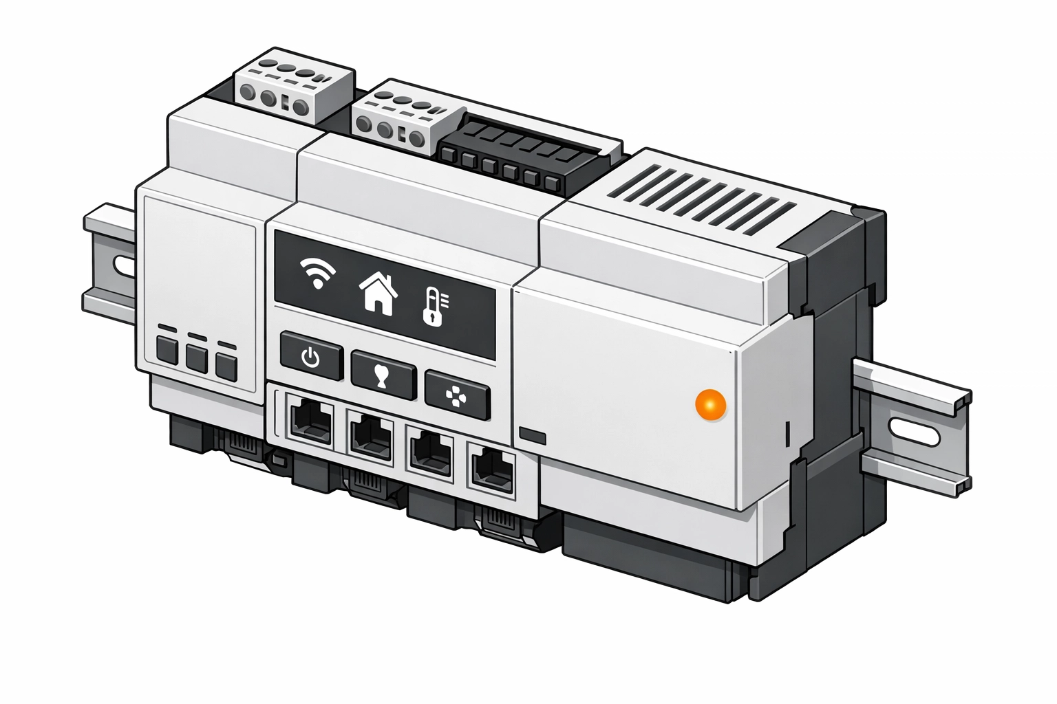 Modulare Smart-Home-Steuerung auf einer DIN-Hutschiene für stabile Hausautomation in Wien.