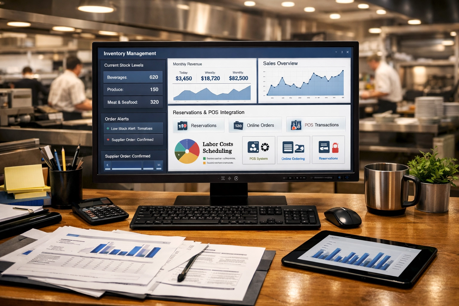 Restaurant back office with EPOS system analytics dashboard and integration software