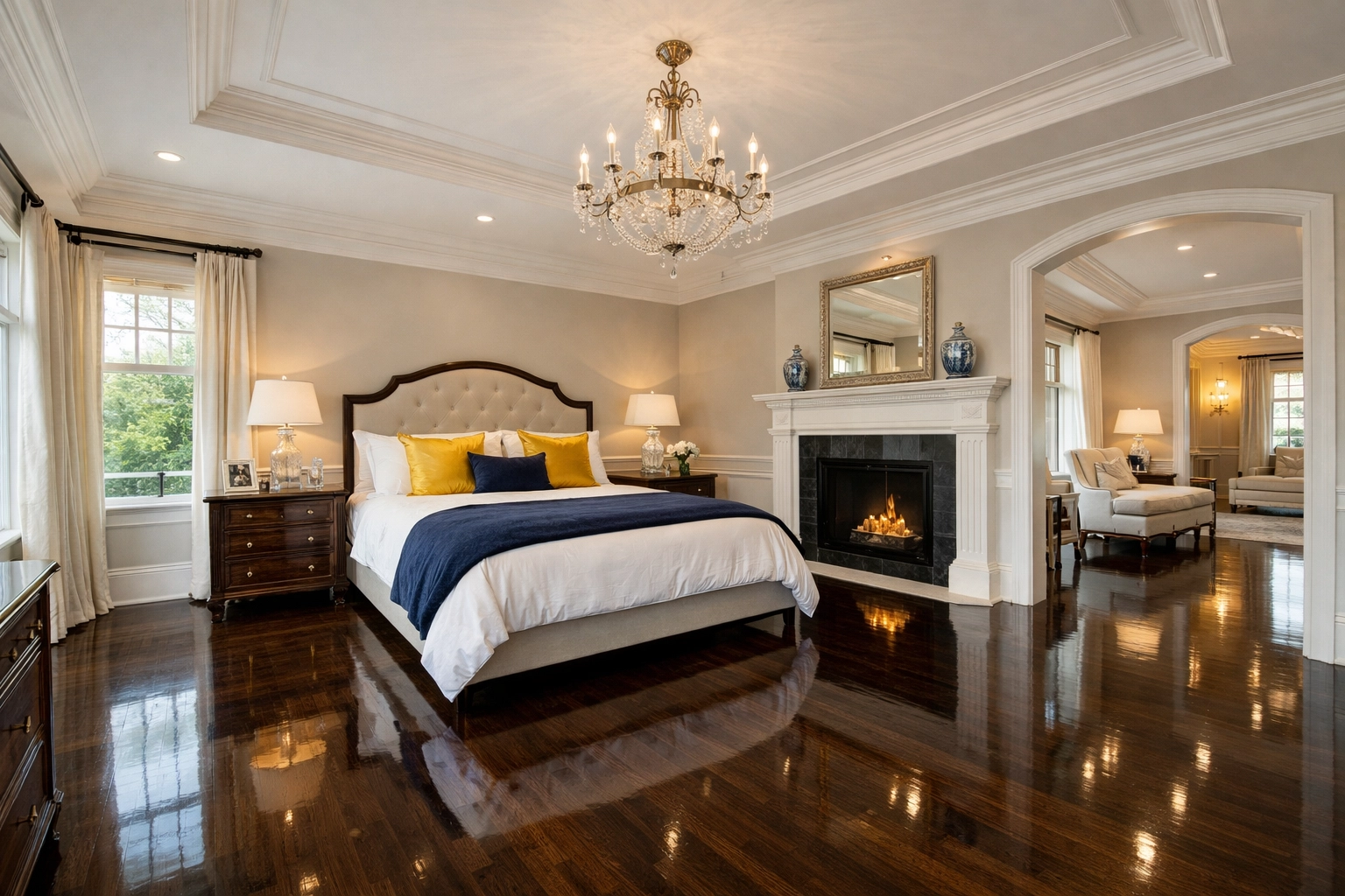 Impeccable Dover master bedroom featuring results of professional residential cleaning Massachusetts.