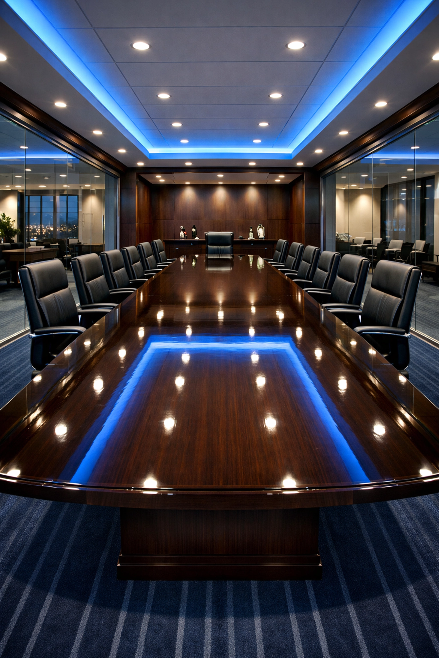 A spotless, client-ready boardroom in Franklin maintained by high-quality recurring commercial cleaning.