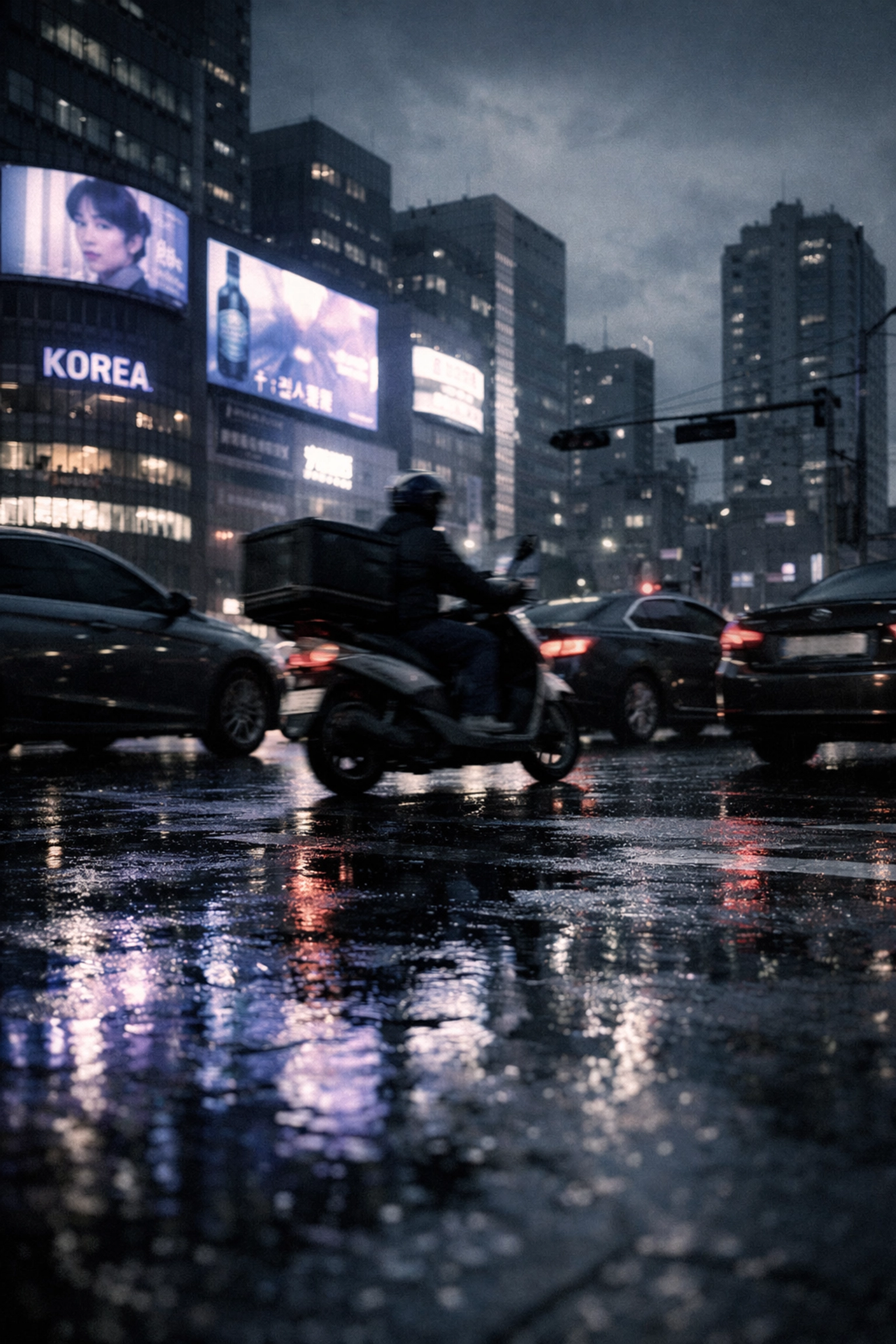 Busy Seoul street at dusk reflecting the fast-paced digital environment for brand scaling and Korea market entry strategy.