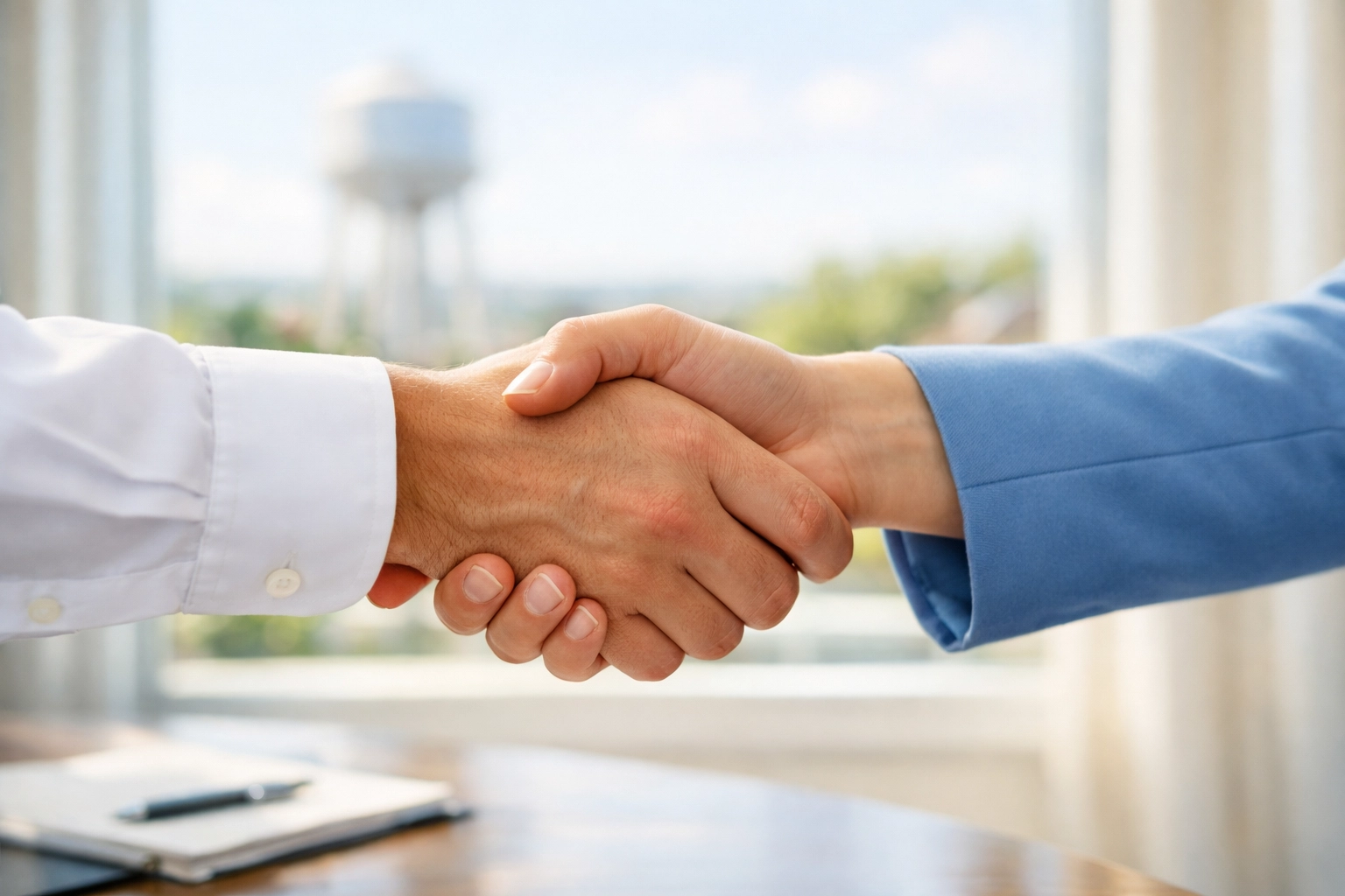 Professional handshake between a local business owner and an Austin MN bookkeeper symbolizing trust.