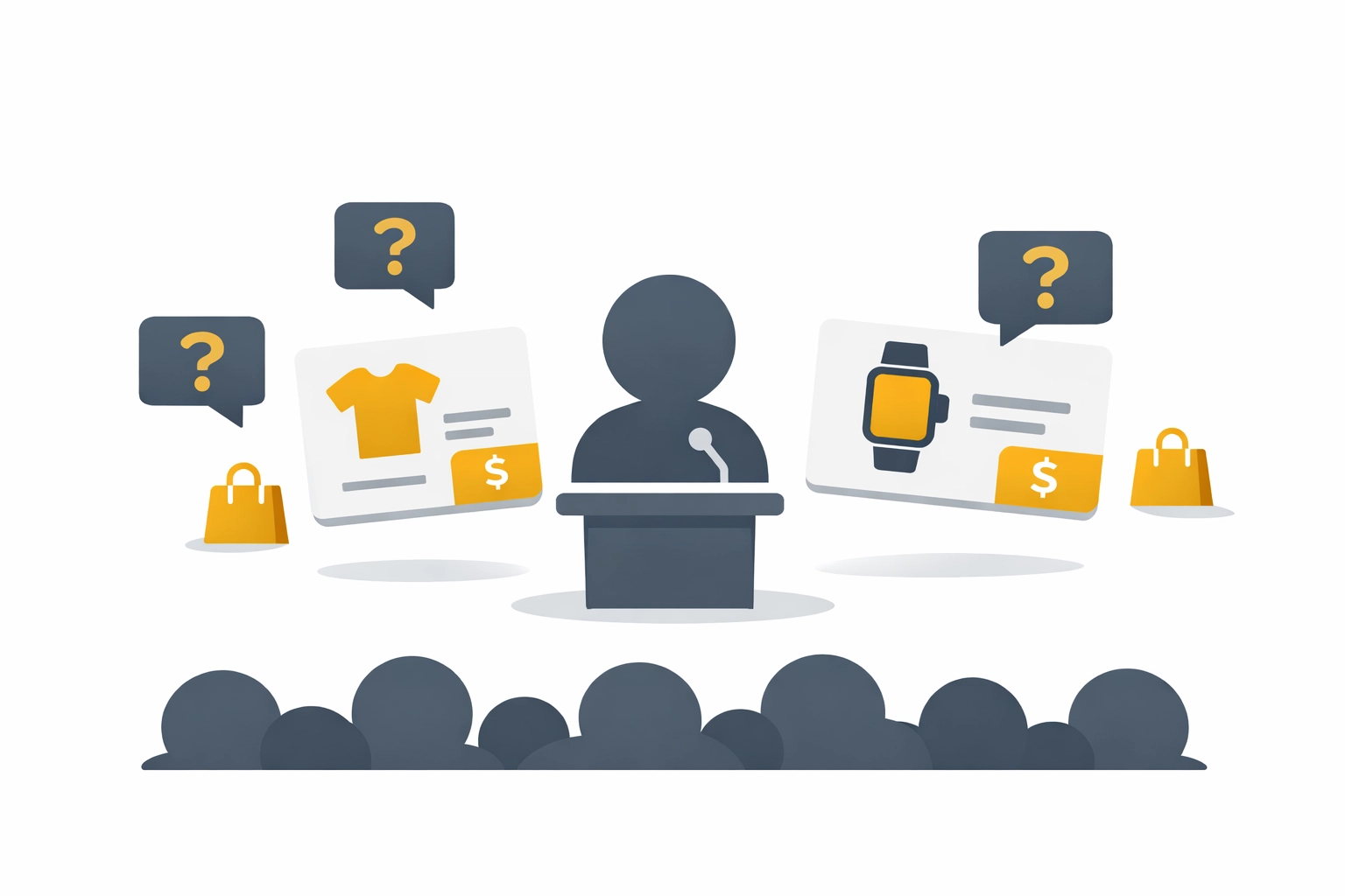 Interactive webinar presentation with shoppable product cards and audience engagement