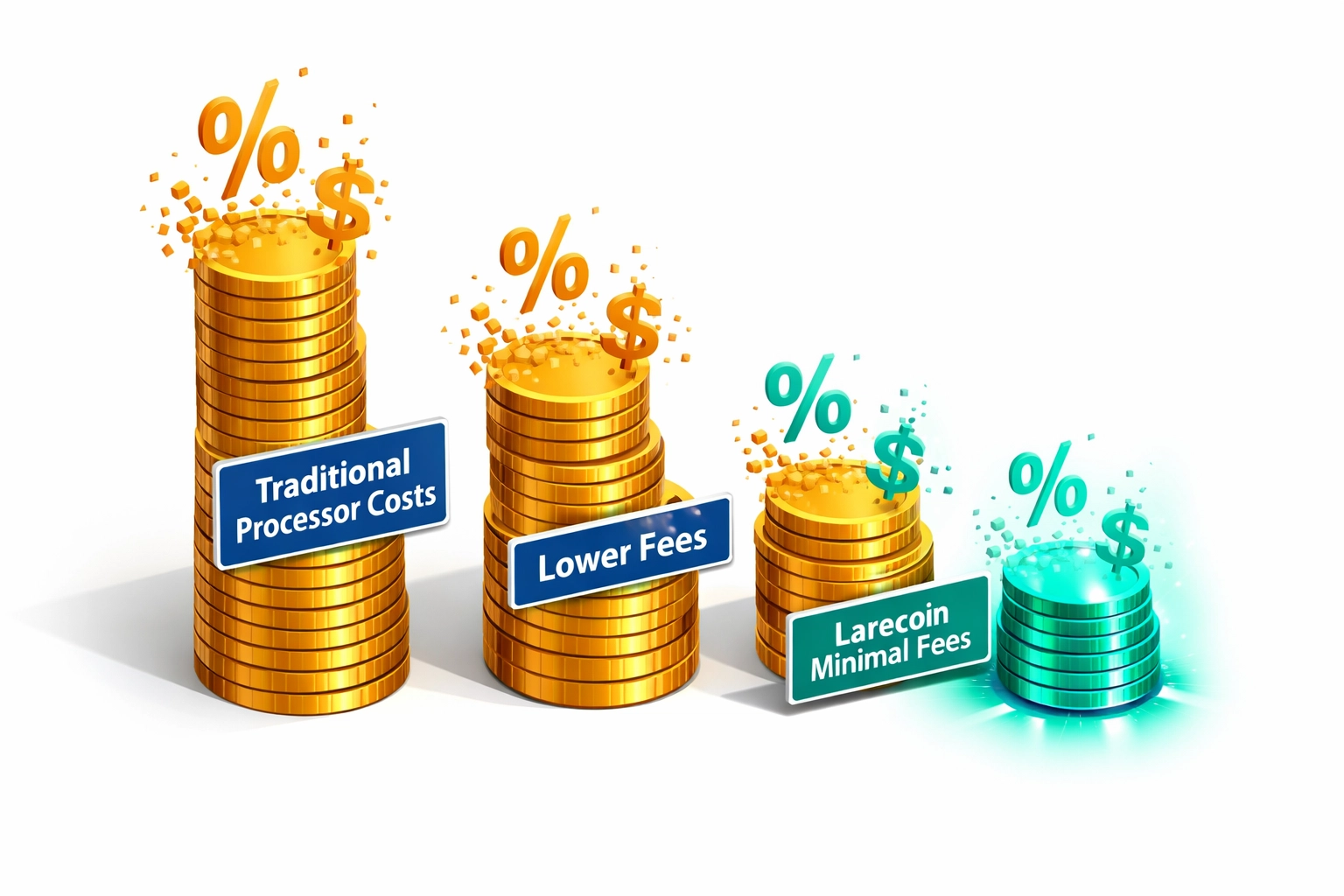 Merchant fee savings visualization comparing traditional crypto processors to Larecoin's lower costs