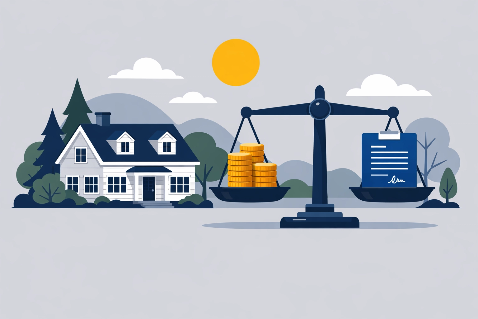 Home and balance scales illustrating SALT deduction updates to maximize tax refunds for New Haven homeowners.
