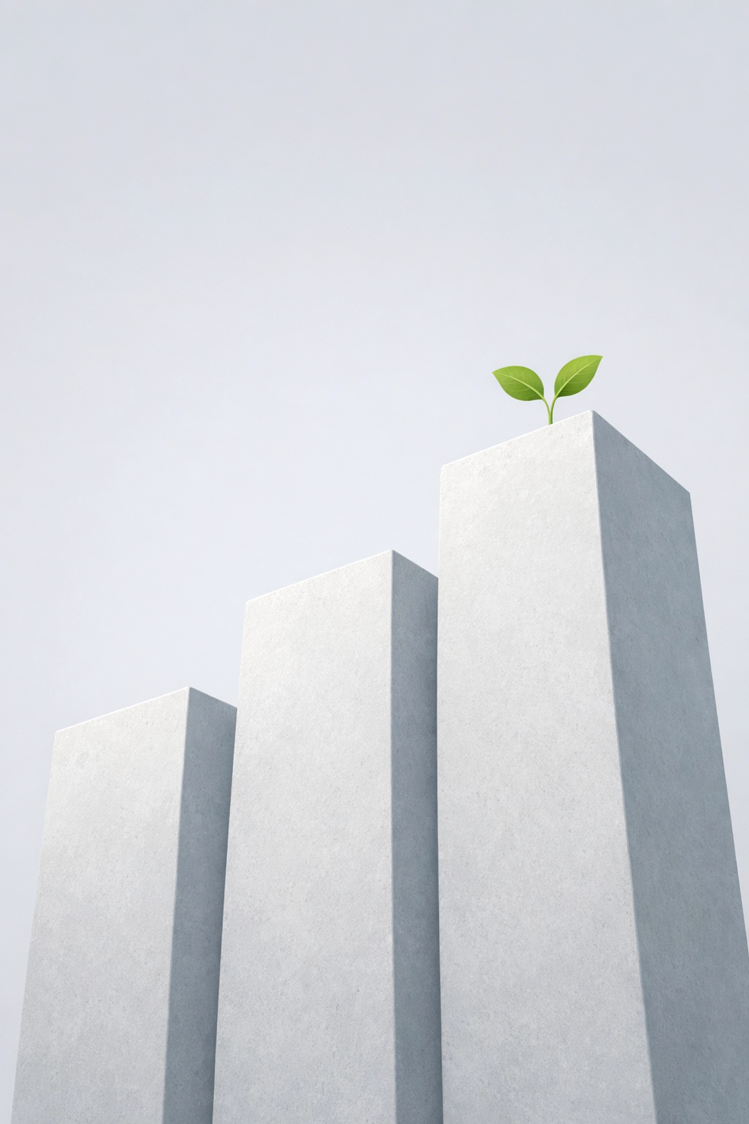 Three ascending blocks with a sprout symbolizing the journey to local market domination for chiropractic clinics.