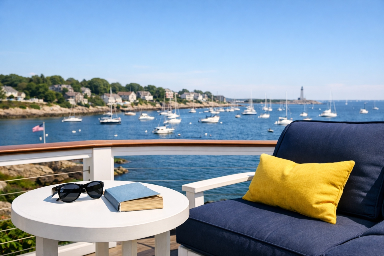 Relaxing Marblehead harbor view while weekly house cleaning professionals manage home maintenance.