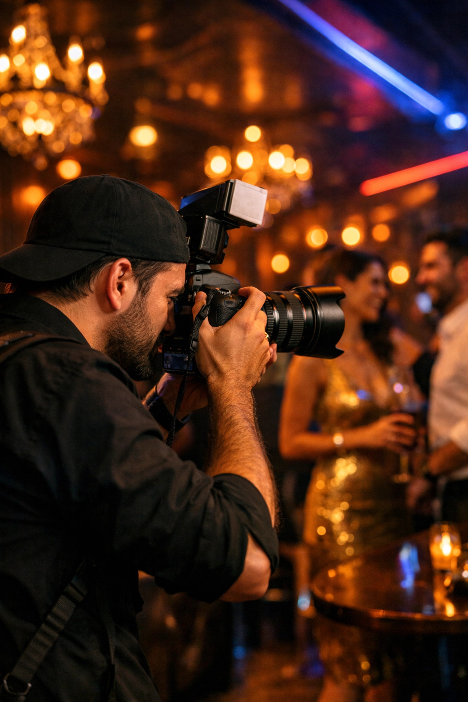 Professional event photographer shooting in a Miami speakeasy to build a career on the Proshoot.io marketplace.