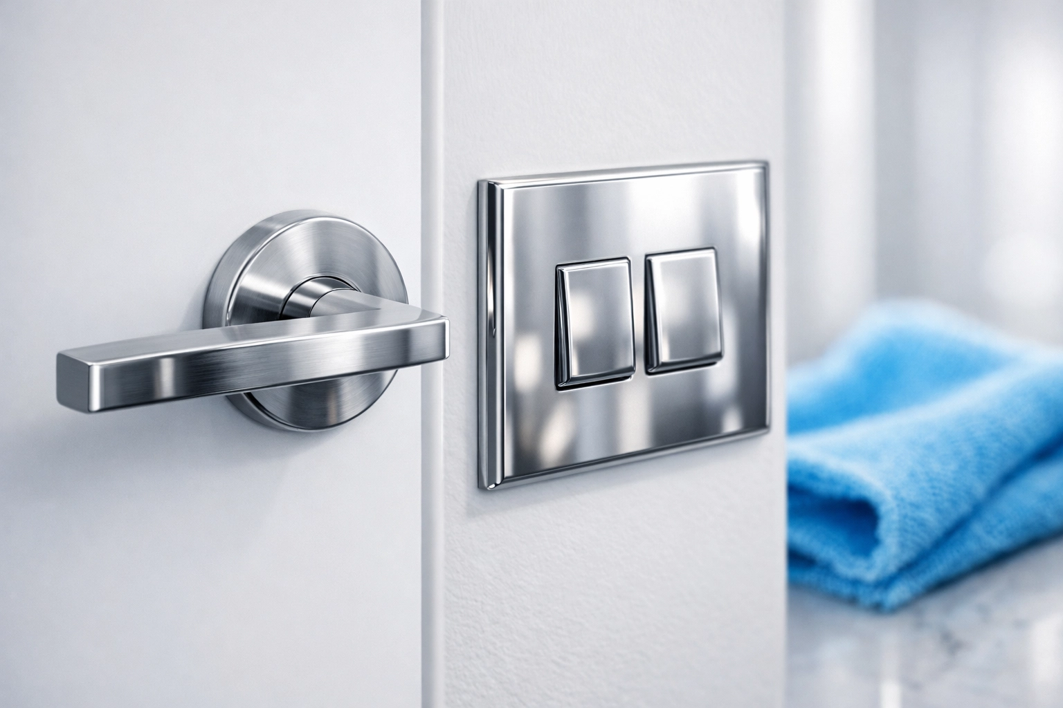 Sanitized door handle and light switch by professional cleaners Leominster MA for a germ-free home.