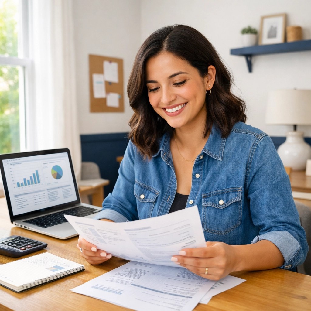 Woman confidently managing finances and building strong credit score