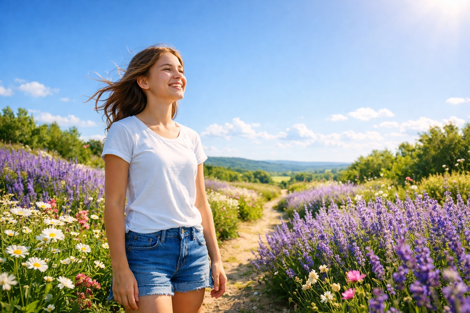 Resilient teen girl smiling in a garden, representing recovery at a teen residential treatment center.