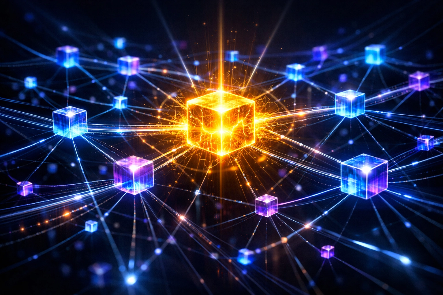 LareBlocks Layer 1 blockchain network architecture with interconnected nodes and data streams