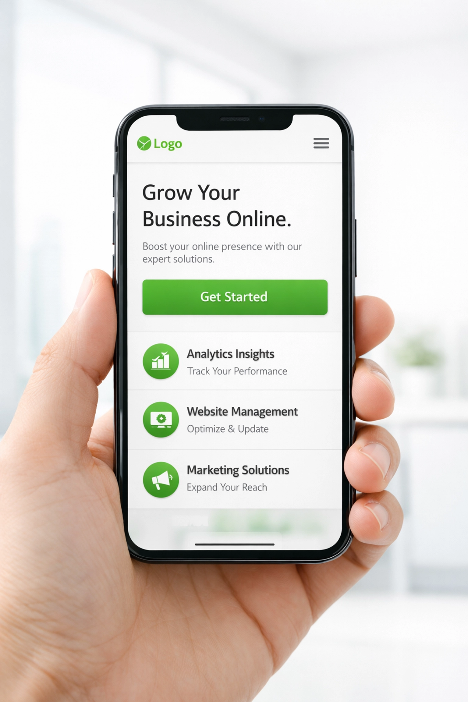 Responsive mobile website design on a smartphone showing fast load times for better local SEO performance.