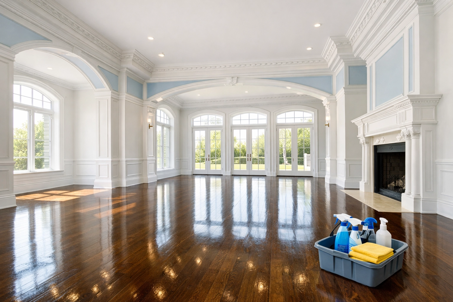 Spotless Hamilton estate living room following a professional move-in deep cleaning service.