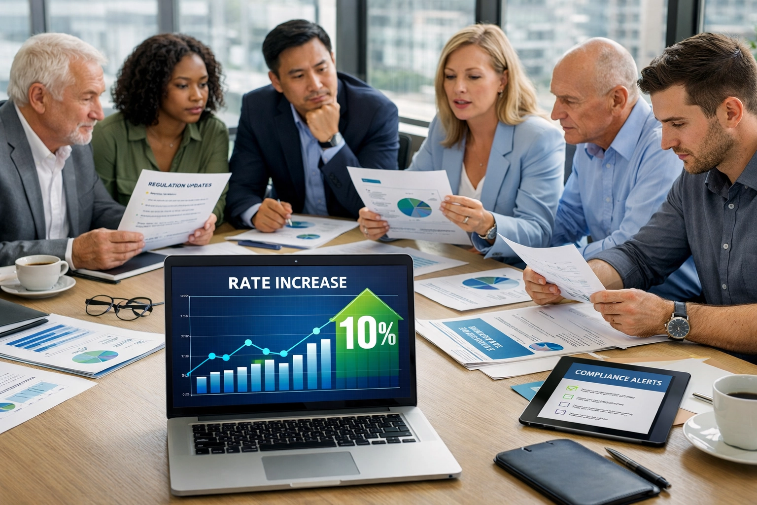 ISOs and agents discussing 2026 credit card rate cap regulations at strategy meeting