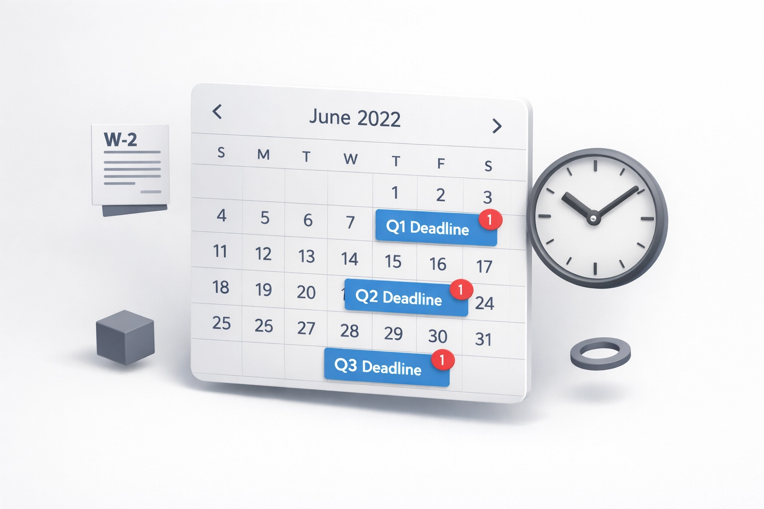 Calendar showing quarterly S-Corp payroll filing deadlines and tax requirements