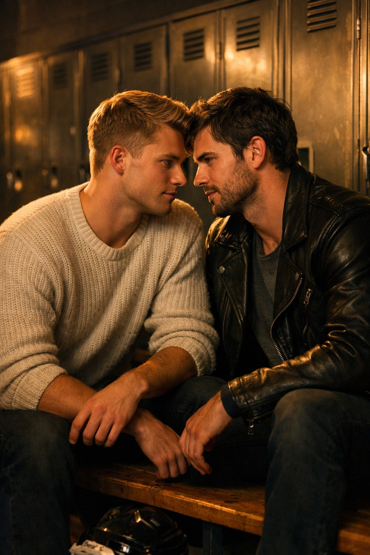 Two captains sharing an intimate locker room moment in a top 2026 gay romance novel.